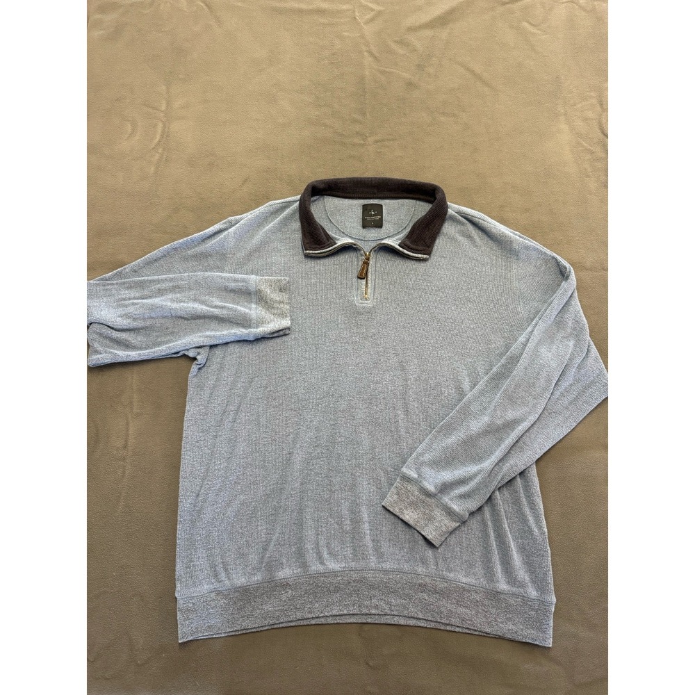 Tailorbyrd Collection Mens Large Blue Waffle Knit Quarter Zip Pullover Sweater